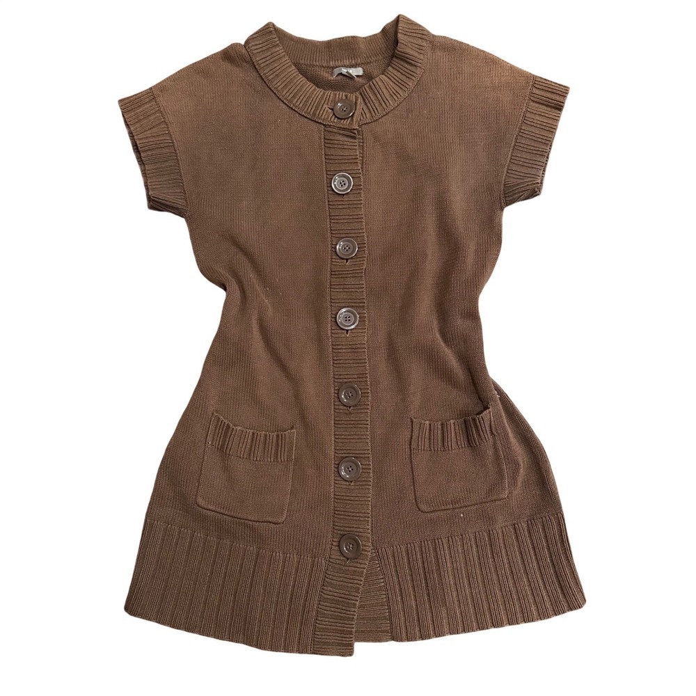 Apt. 9 Womens Brown Short Sleeve Button Front Belted Cardigan Sweater Size L
